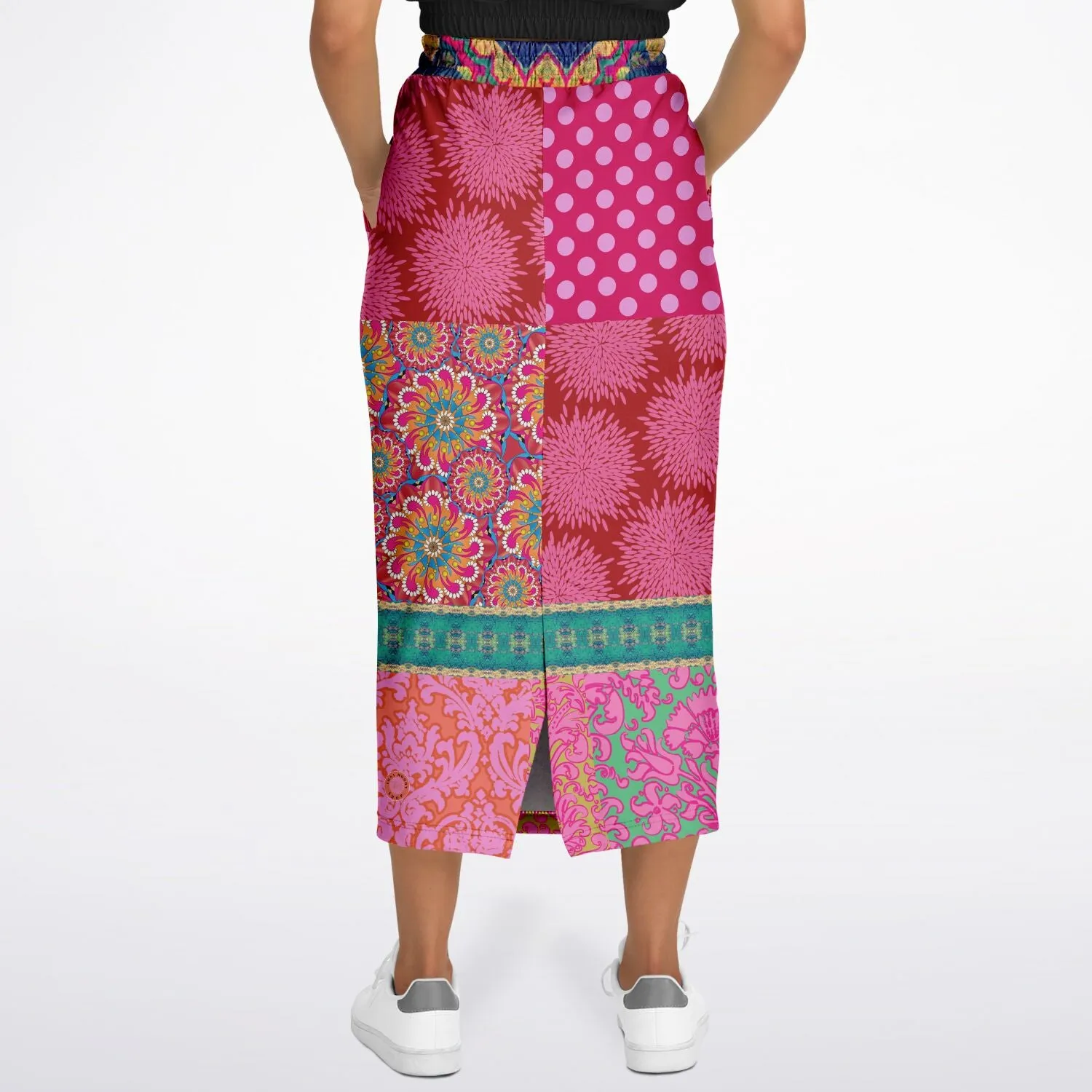 Gypsy Beat Pink Indian Floral Eco-Poly Long Pocket Skirt