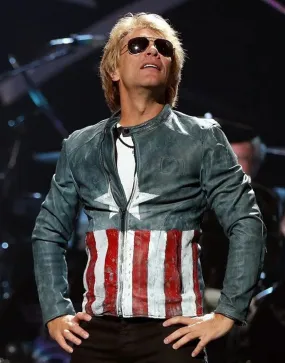 Jon Bon Jovi USA Flag Leather Jacket | Independence Day Jacket