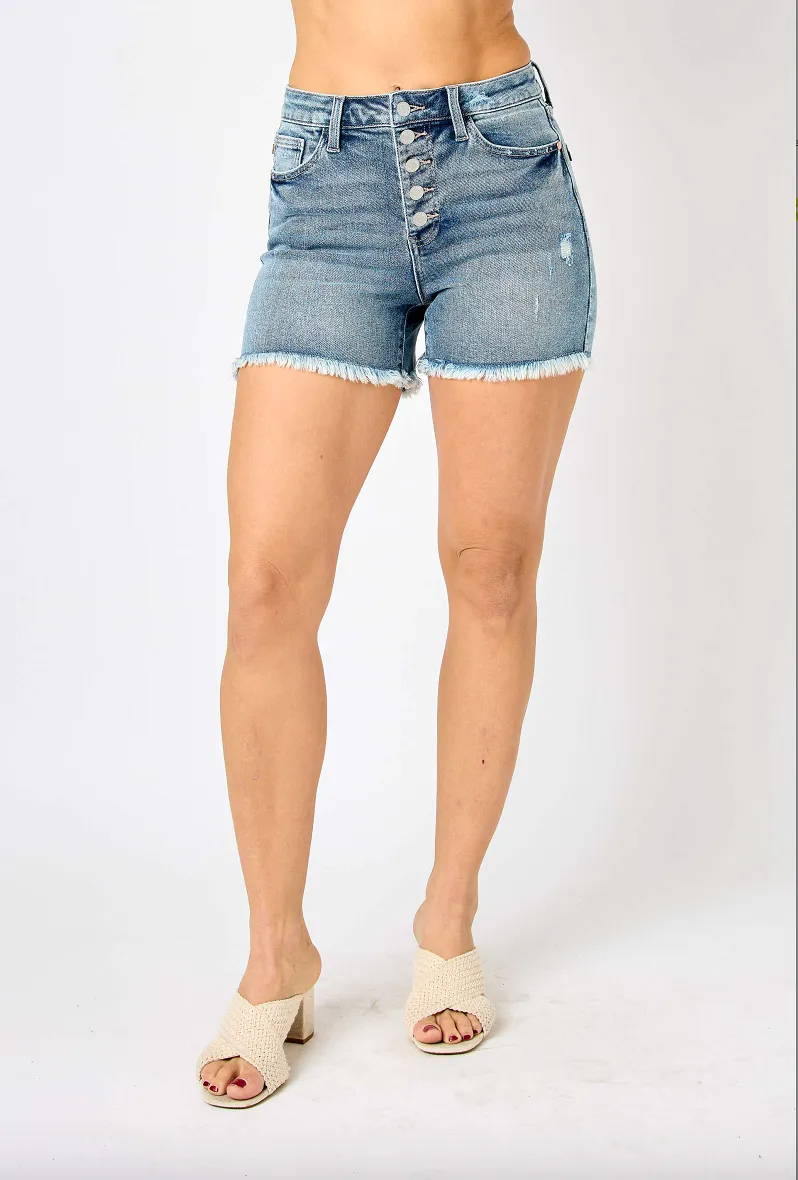 Judy Blue Button Fly Fray Hem Shorts