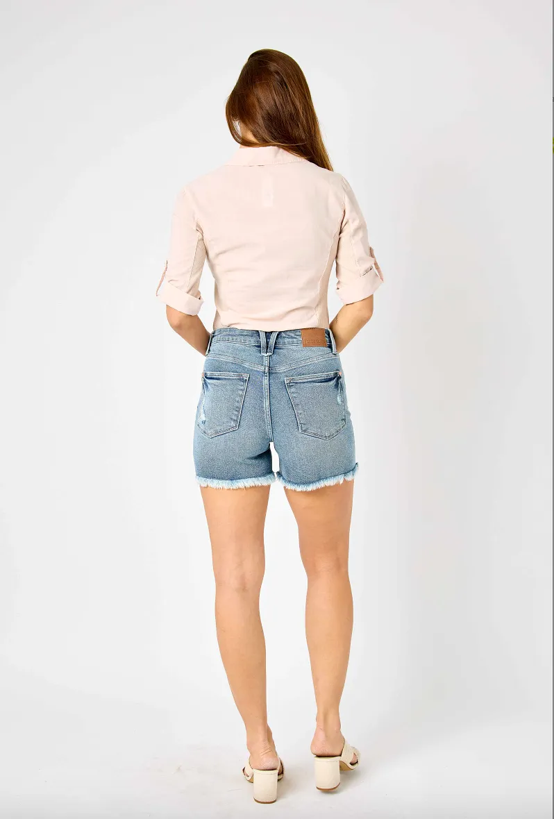 Judy Blue Button Fly Fray Hem Shorts