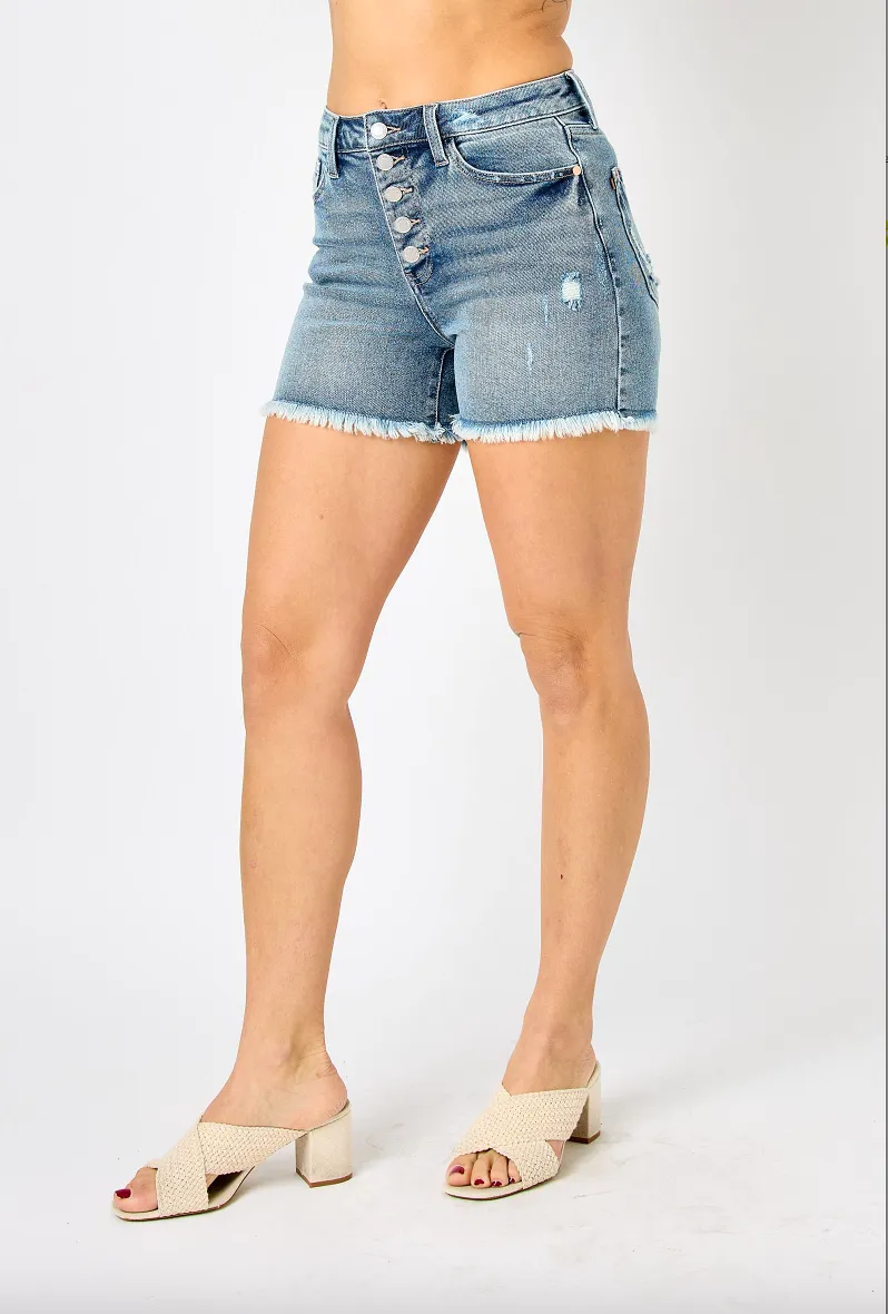 Judy Blue Button Fly Fray Hem Shorts