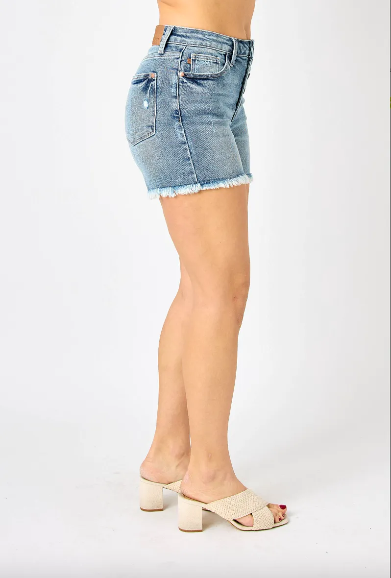 Judy Blue Button Fly Fray Hem Shorts