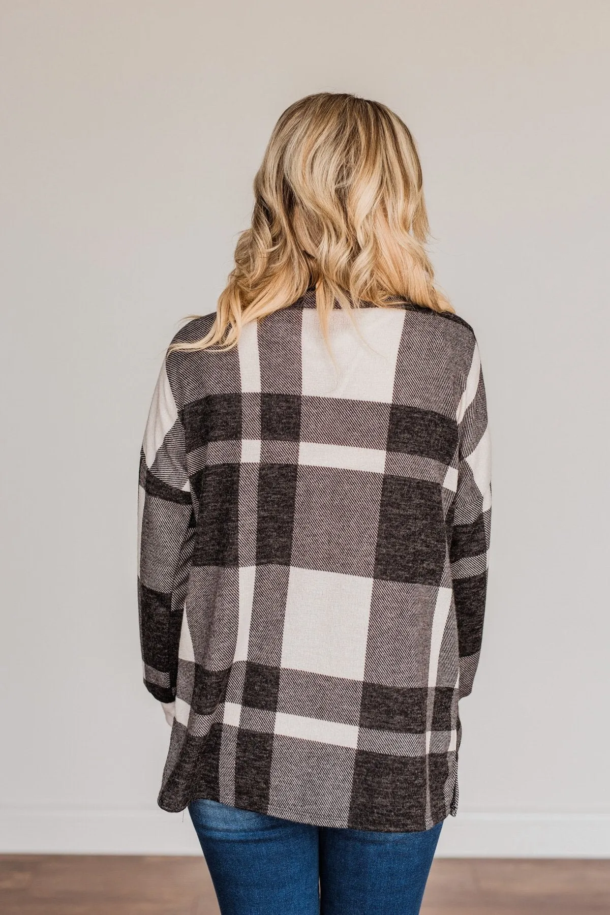 Just Between Us Button Plaid Top- Black & Ivory