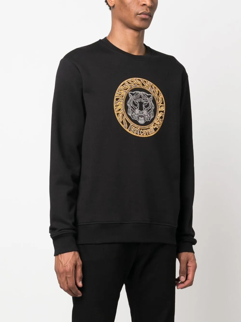 Just Cavalli 75Oaie05 Cf102 Tiger Crystal Crew Neck Black