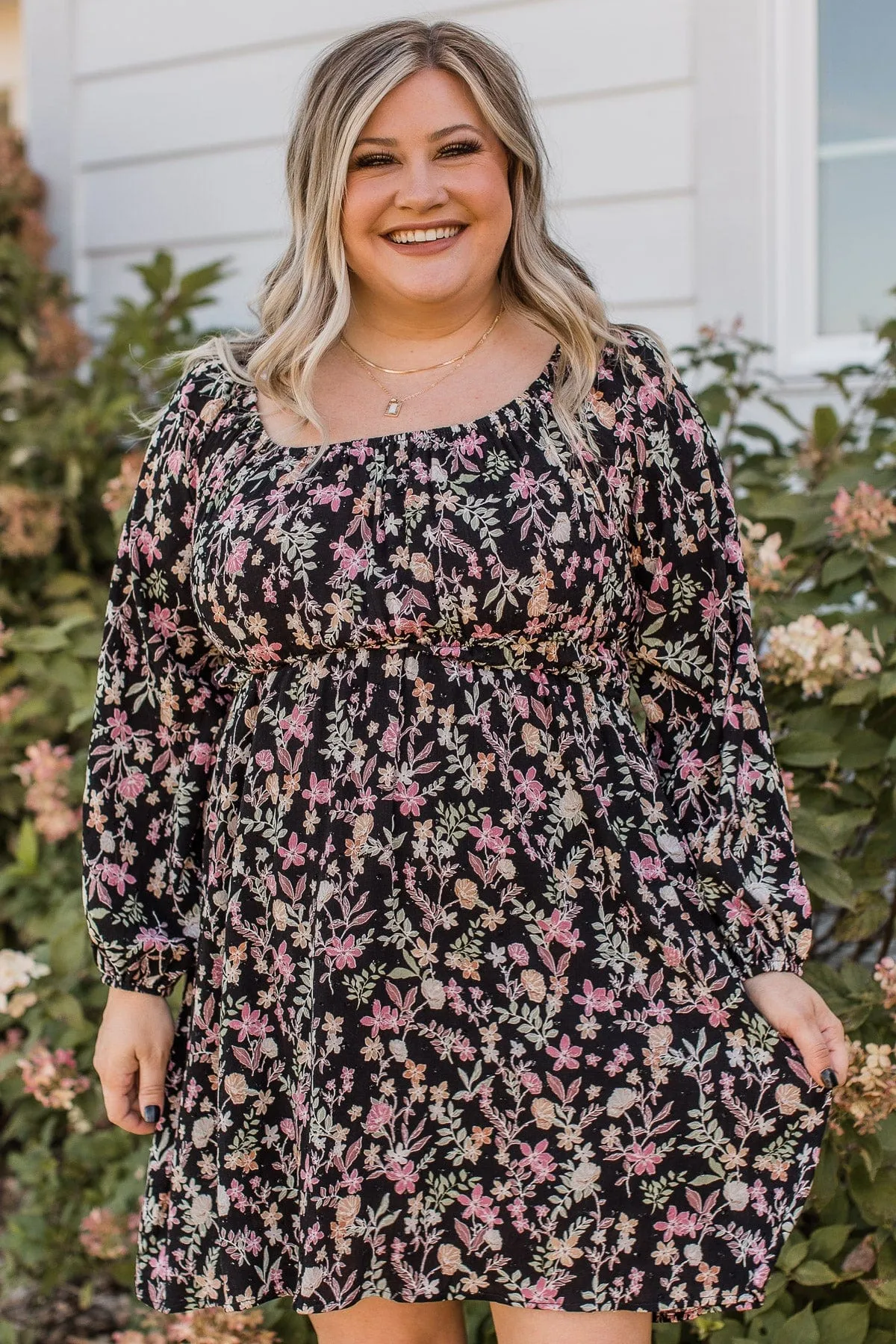 Just Getting Started Floral Dress- Black