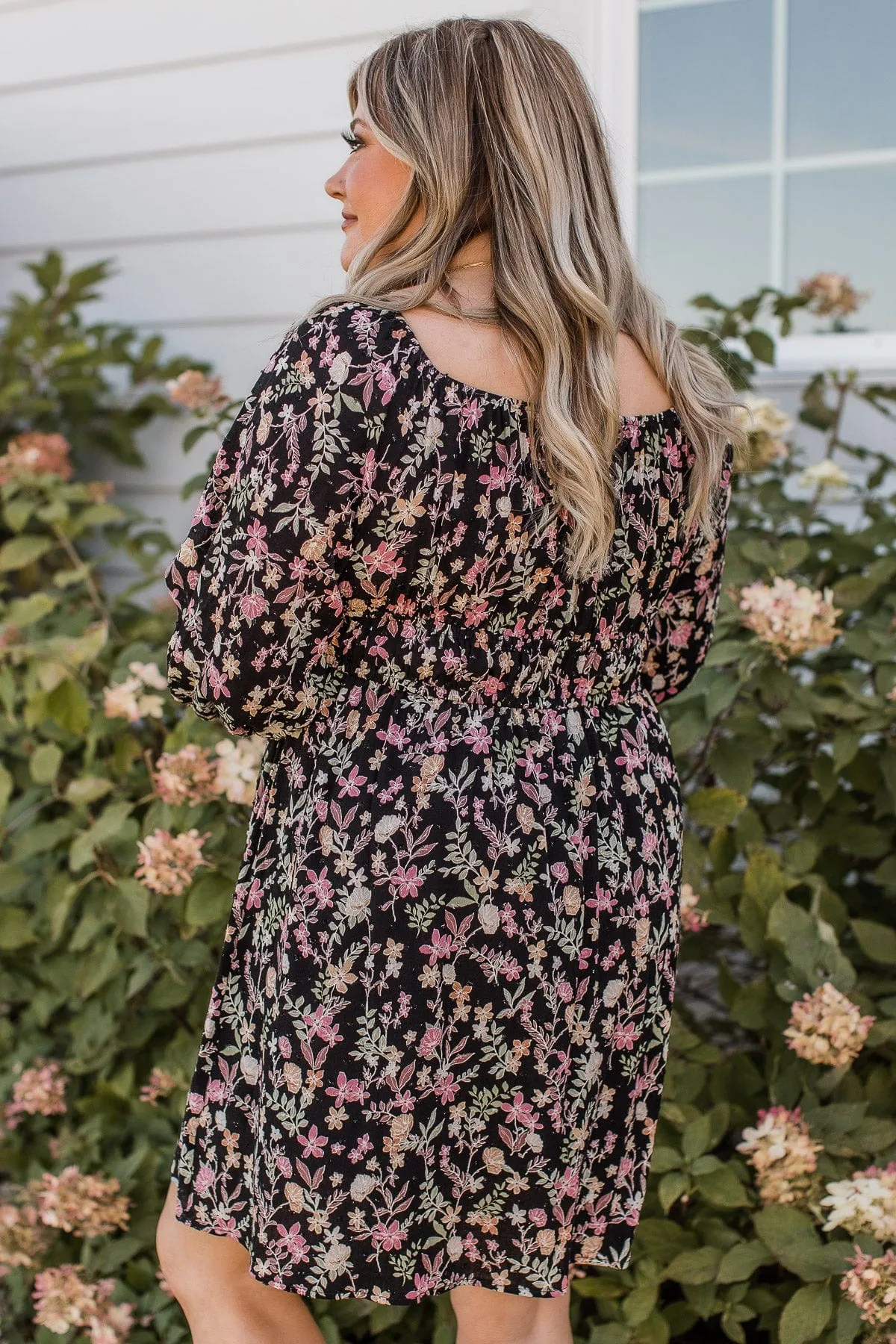 Just Getting Started Floral Dress- Black