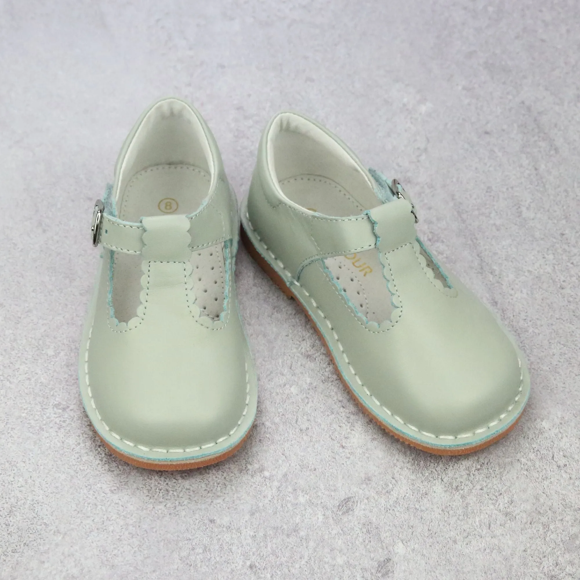 L'Amour Girls Selina Pastel Scalloped T-Strap Mary Janes