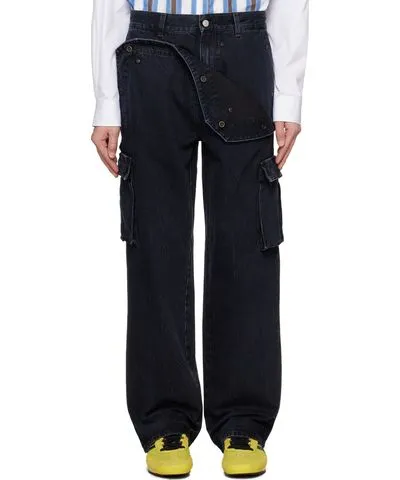 le PÈRE Black Peek-A-Boo Denim Cargo Pants