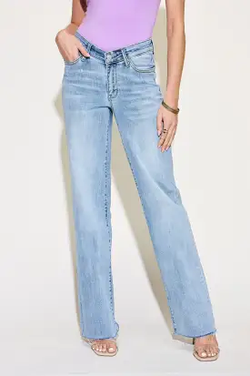 Light Blue Full Size V Front Waistband Straight Jeans