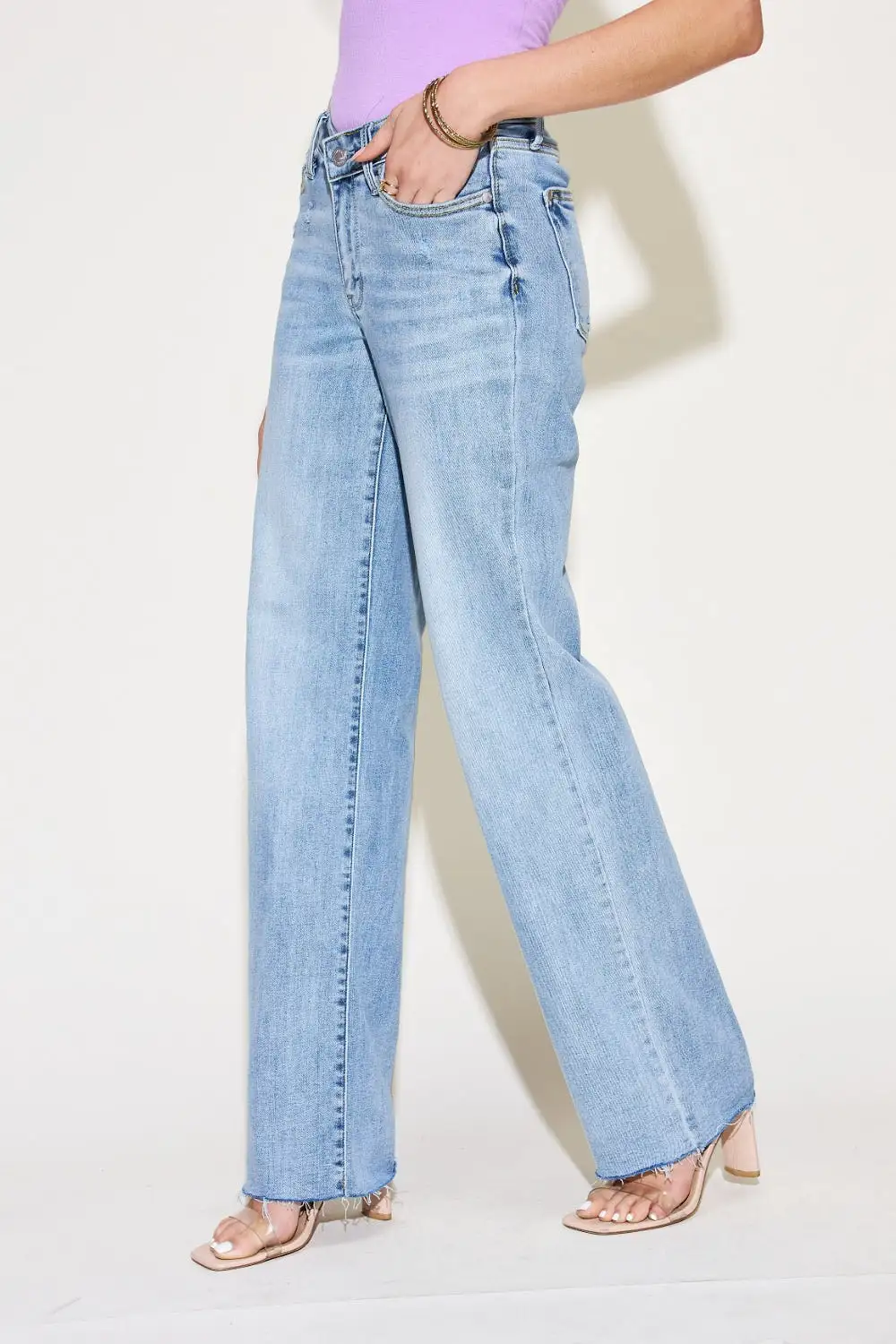 Light Blue Full Size V Front Waistband Straight Jeans