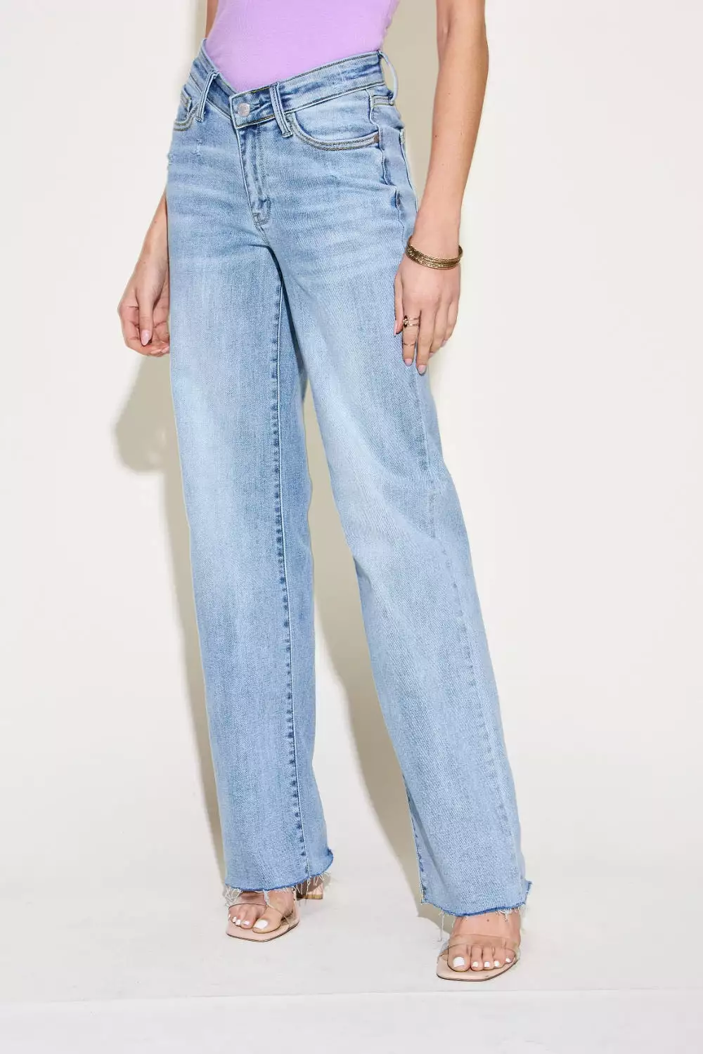 Light Blue Full Size V Front Waistband Straight Jeans