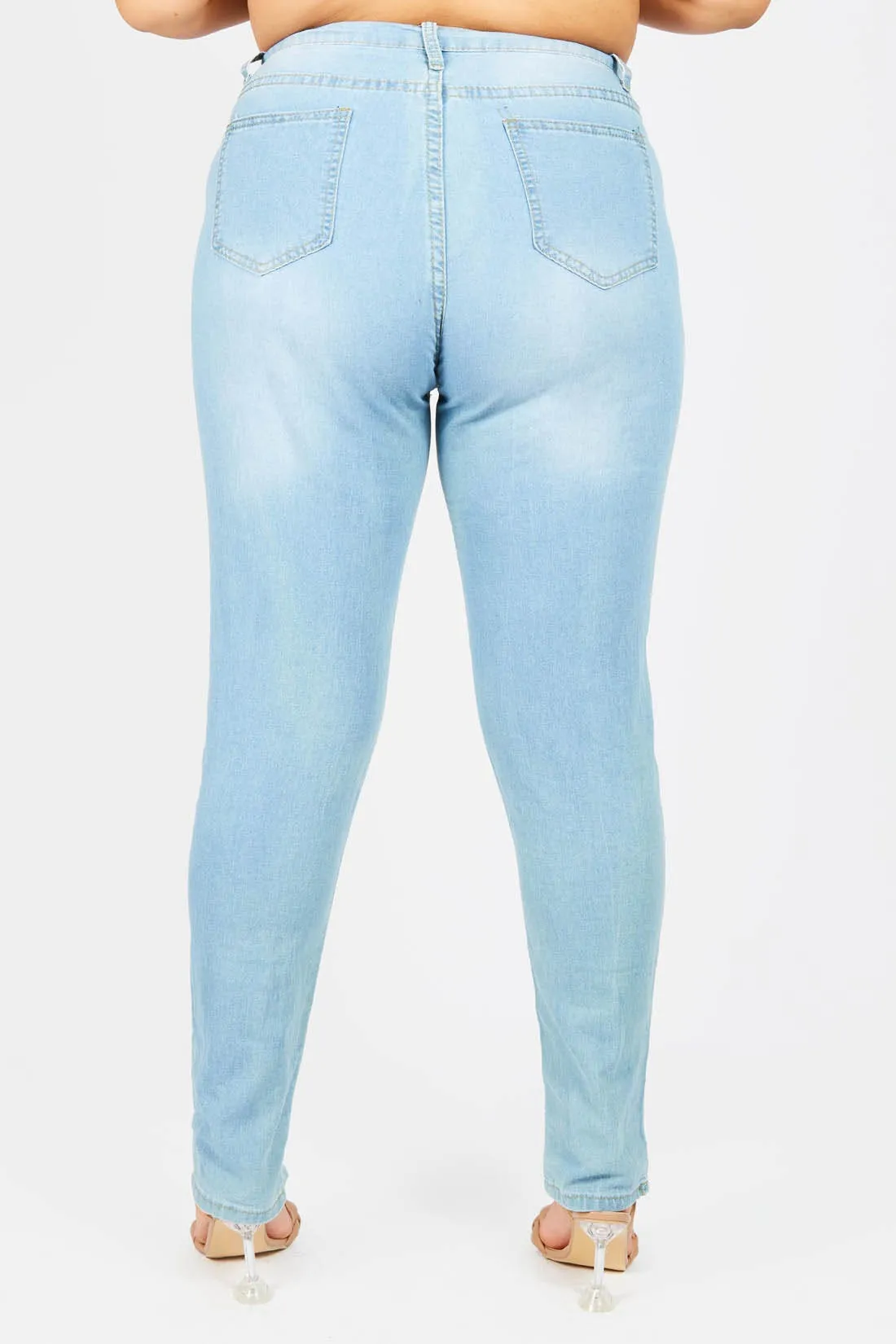 Light Blue Plus Skinny Jeans With Zip Detailing