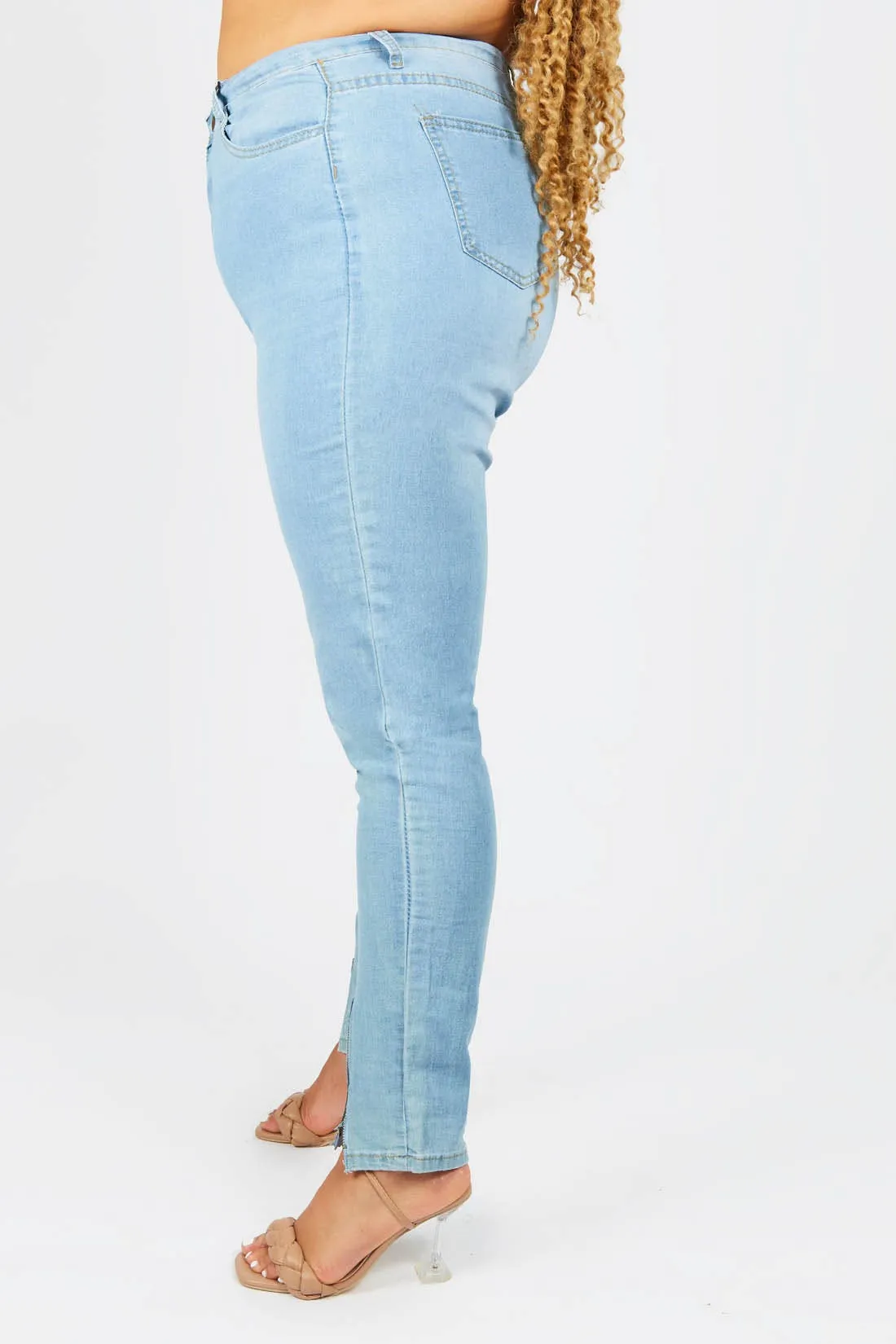 Light Blue Plus Skinny Jeans With Zip Detailing