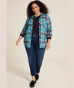 maurices Plus Size Women's Cabin Plaid Classic Button Down Shirt Blue Size 1X