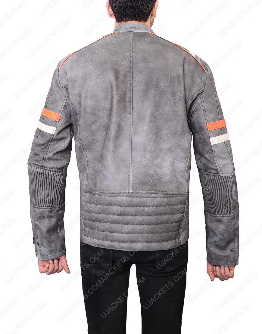 Mens Cafe Racer Grey Waxed Jacket