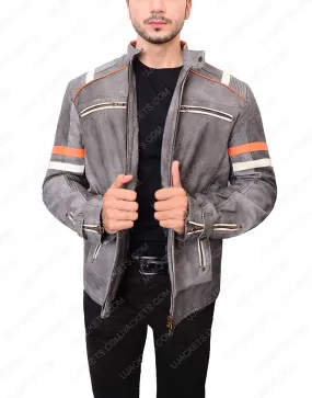 Mens Cafe Racer Grey Waxed Jacket