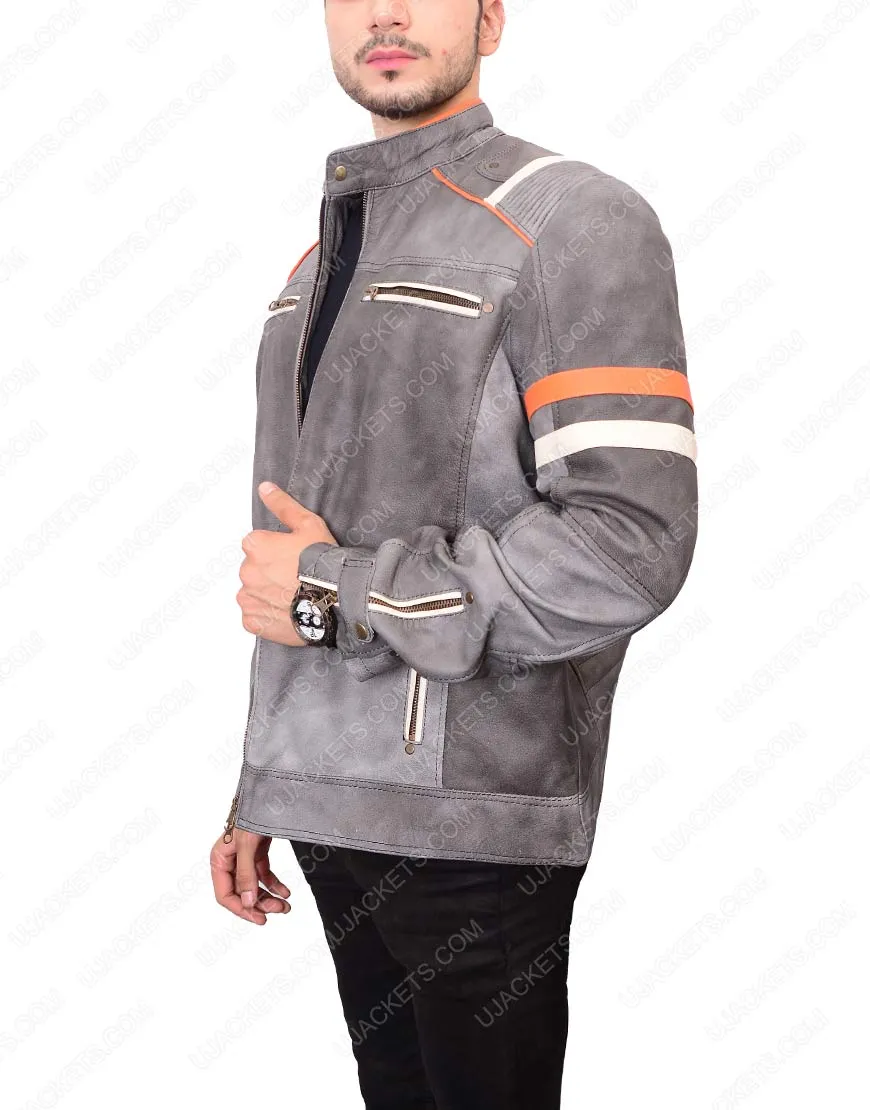 Mens Cafe Racer Grey Waxed Jacket