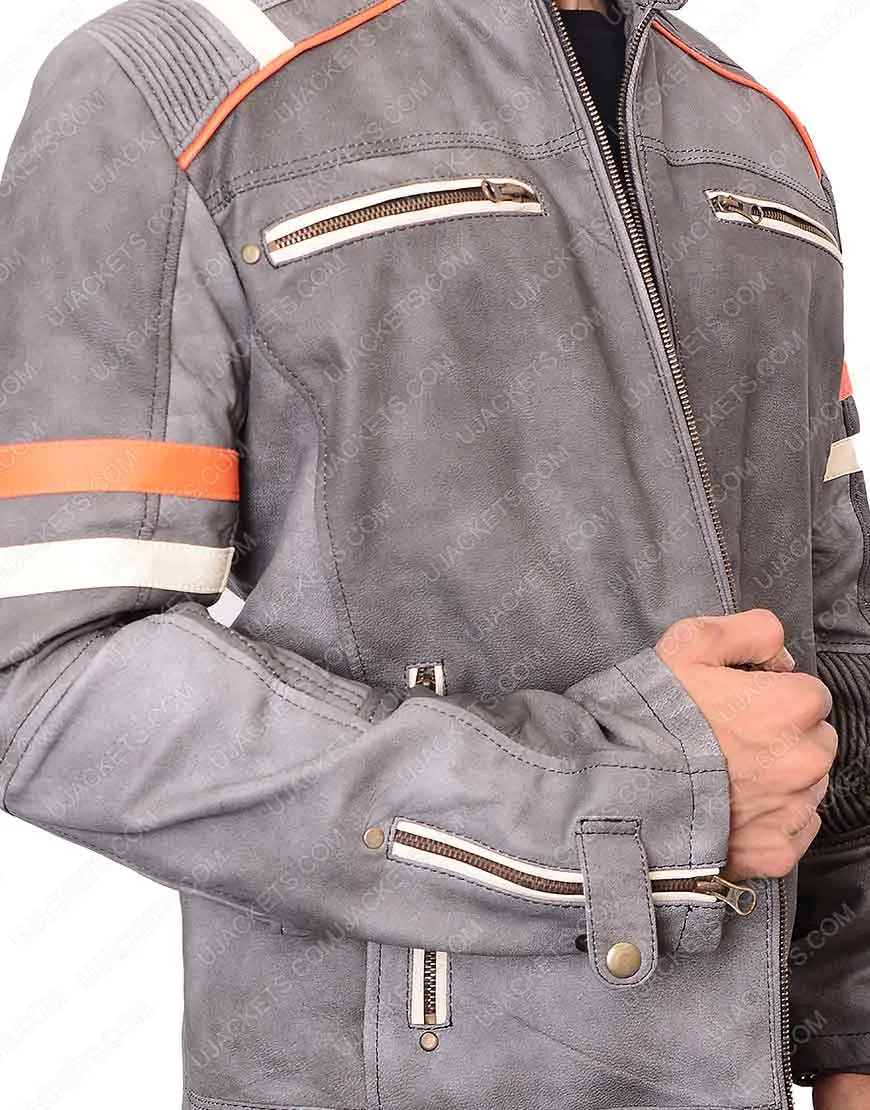 Mens Cafe Racer Grey Waxed Jacket