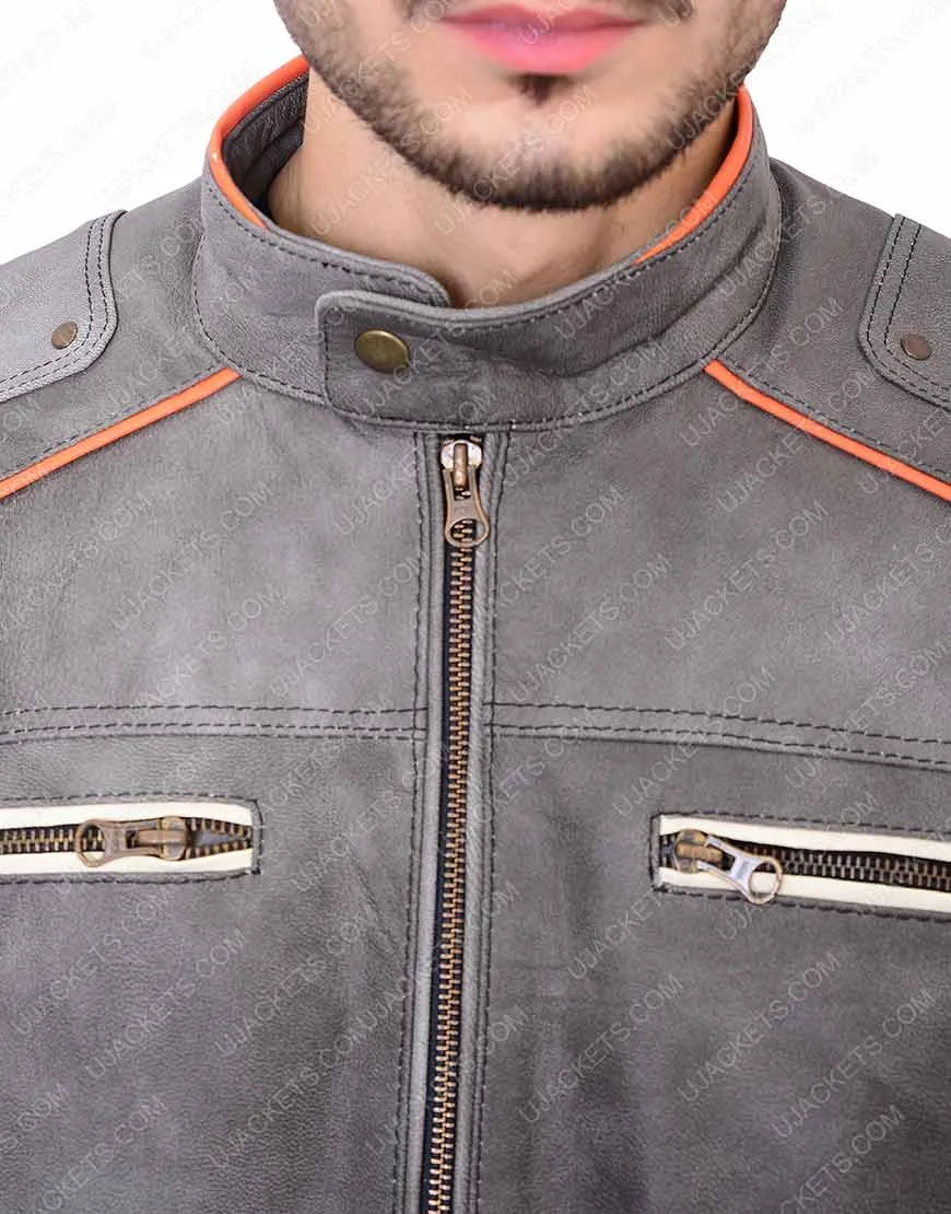 Mens Cafe Racer Grey Waxed Jacket