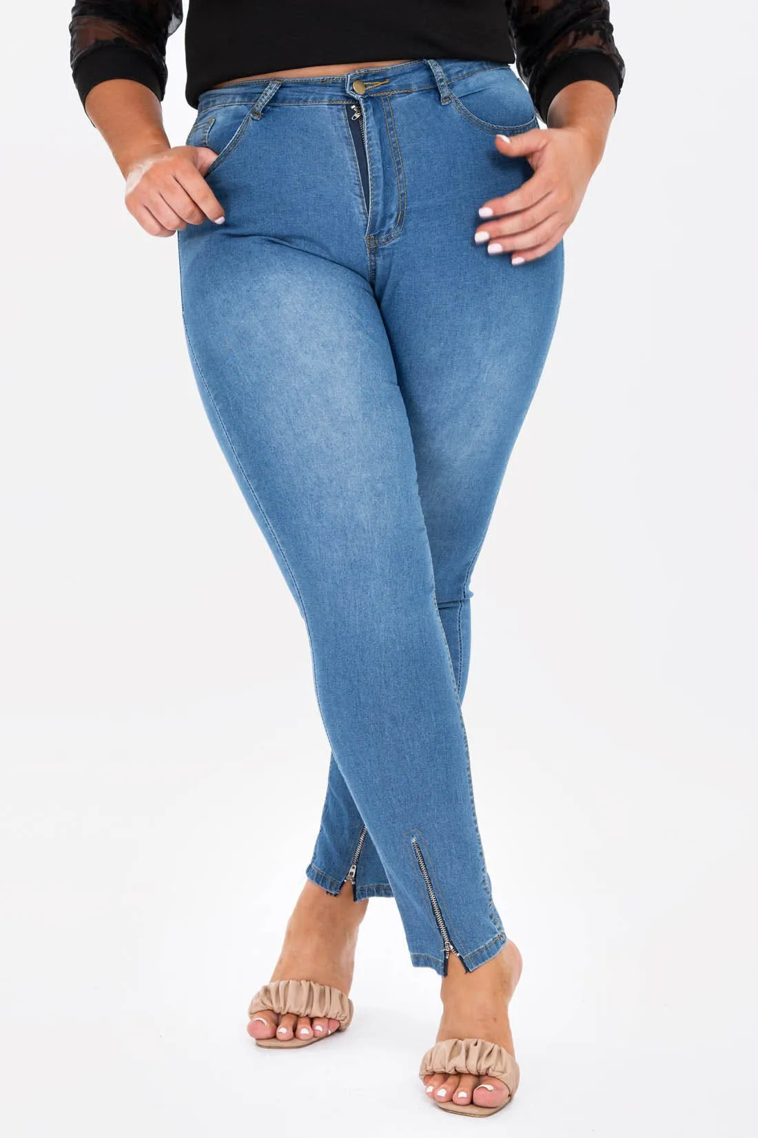 Midwash Plus Skinny Jeans With Zip Detailing