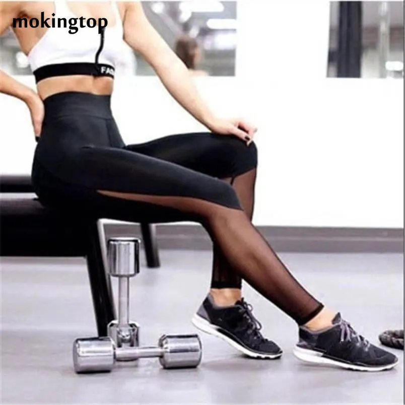 mokingtop Workout Clothes Sexy Mesh Black Women Leggings Transparent Hollow Out Pants Fitness Wear Spodnie Dresowe Damskie#A131 