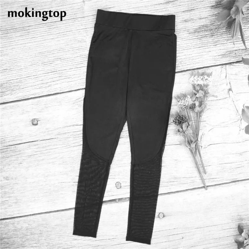 mokingtop Workout Clothes Sexy Mesh Black Women Leggings Transparent Hollow Out Pants Fitness Wear Spodnie Dresowe Damskie#A131 