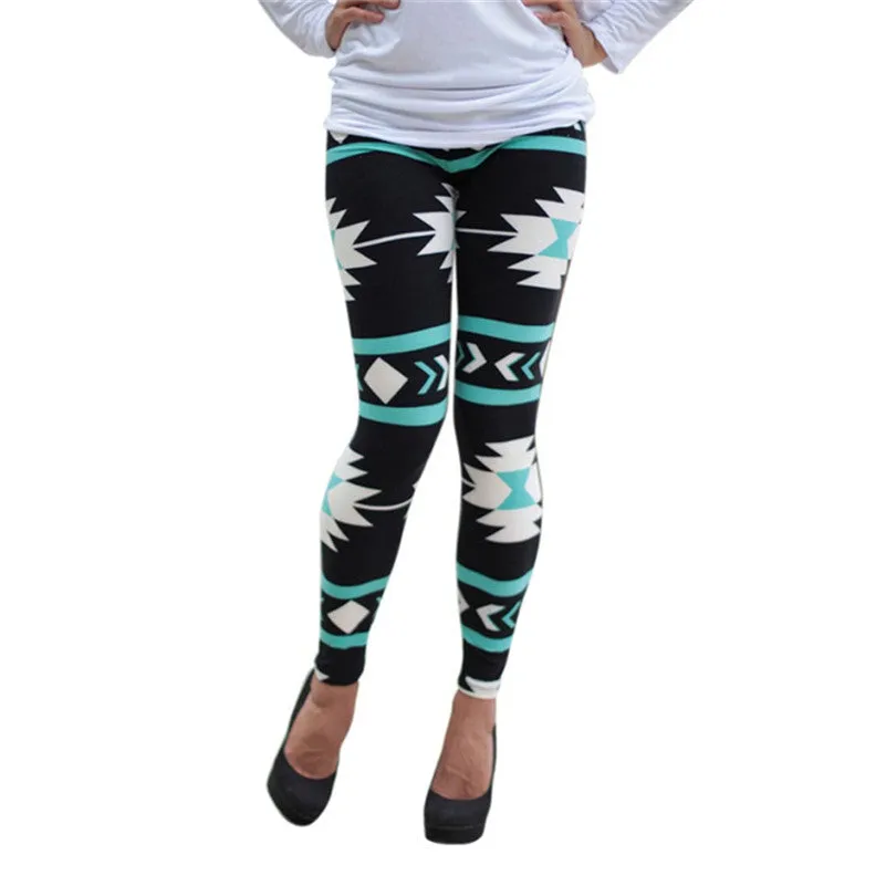 New Women Plus Size Tribal Aztec Printed Leggings 9 Colors Long Soft Size S-XLSM6