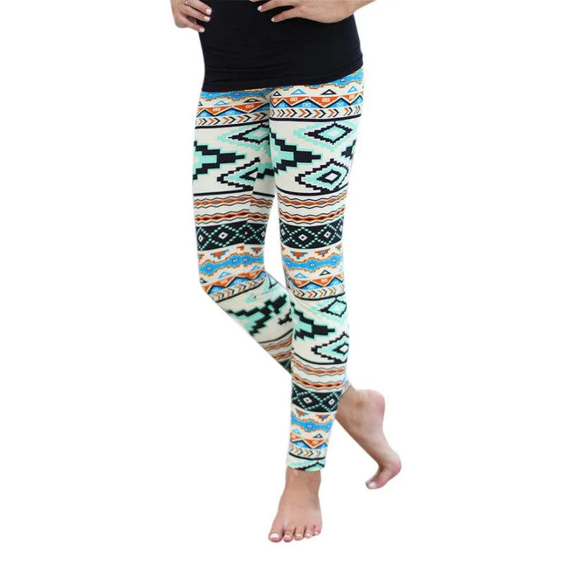 New Women Plus Size Tribal Aztec Printed Leggings 9 Colors Long Soft Size S-XLSM6