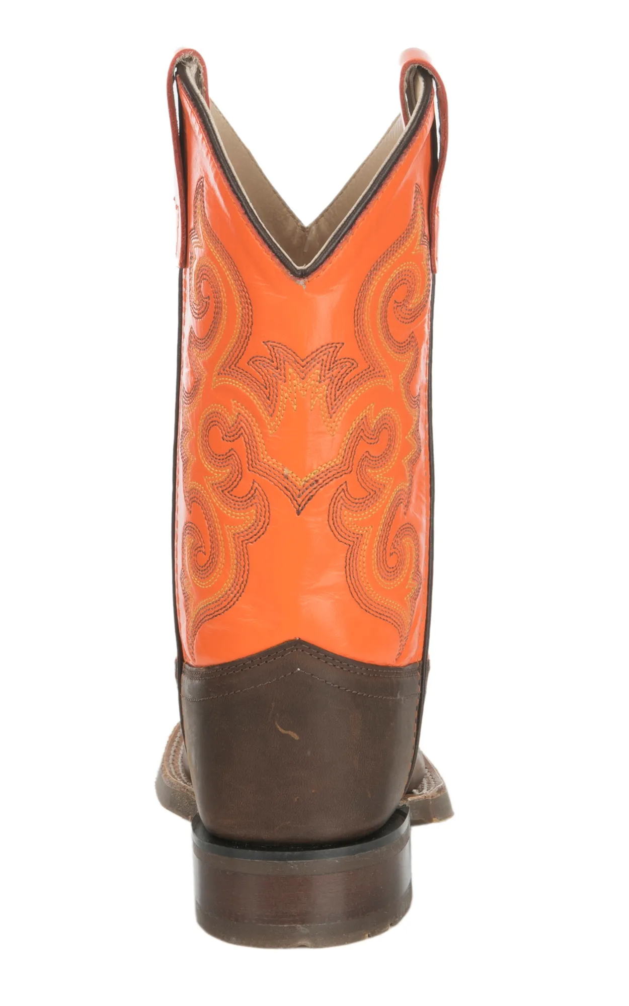 Old West Kids Brown and Orange Square Toe Cowboy Boots