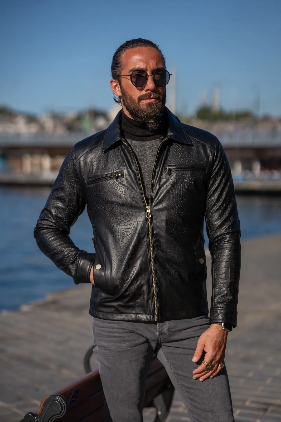 Paris Black Slim Fit Zipper Leather Jacket