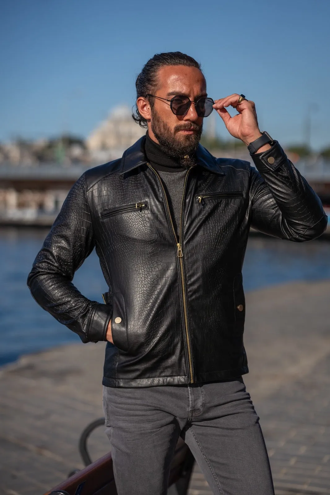 Paris Black Slim Fit Zipper Leather Jacket