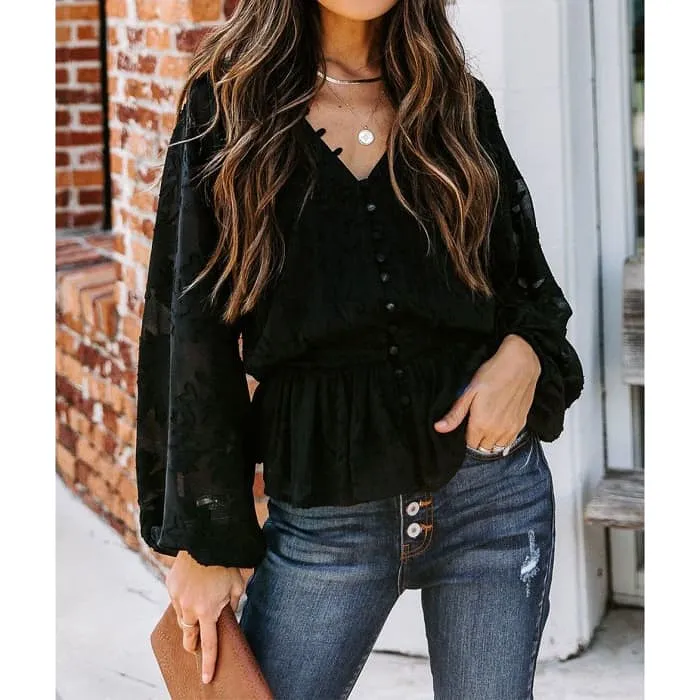 Peplum Top with Burnout Sleeves