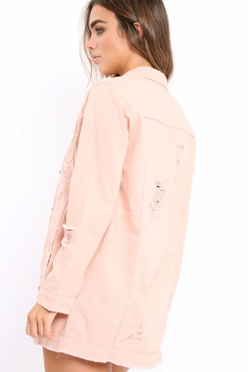 Pink Distressed Denim Jacket - Saima