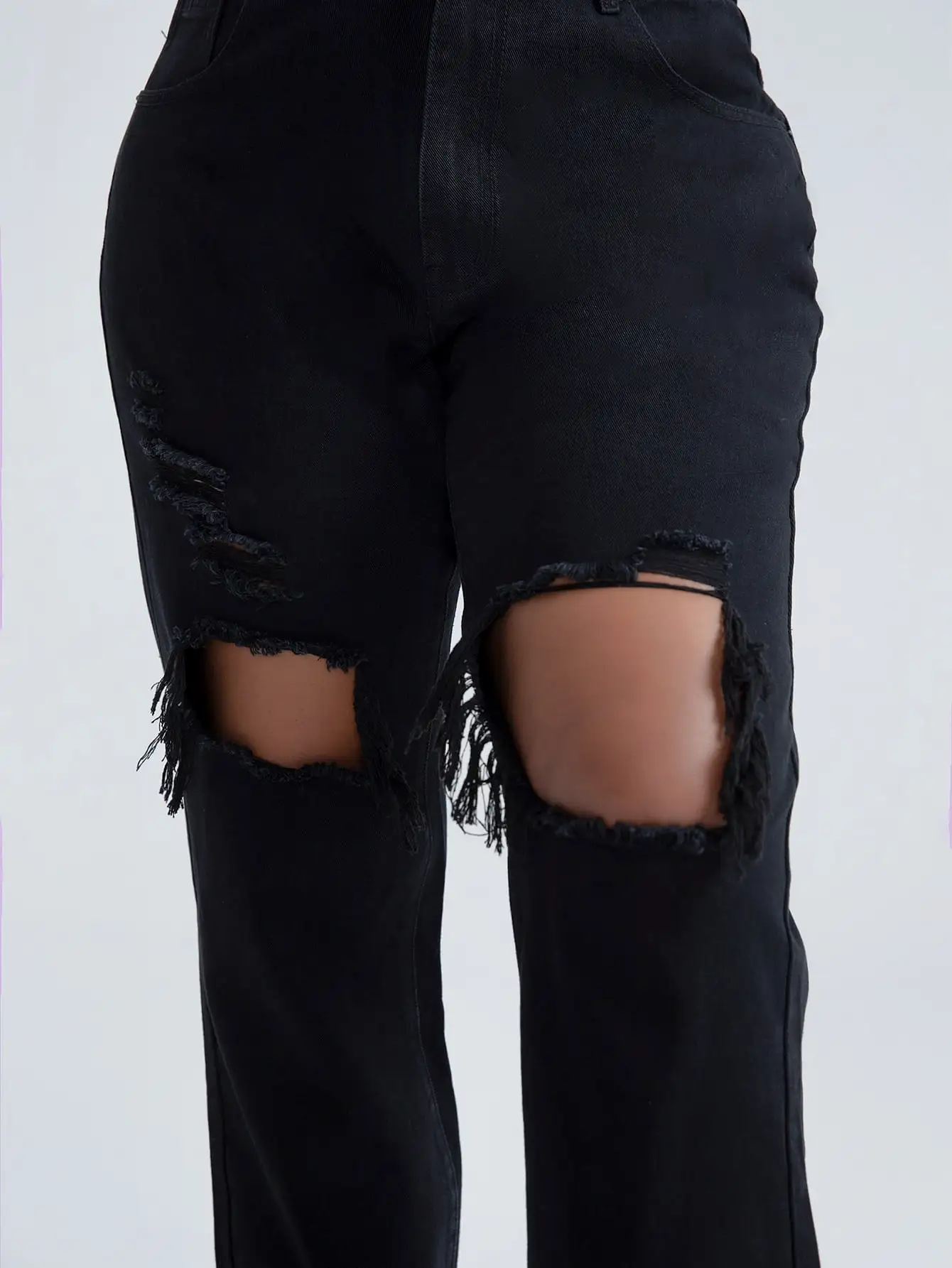 Plus High Waist Cut Out Ripped Frayed Jeans