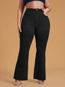 Plus High Waist Raw Cut Flare Leg Jeans