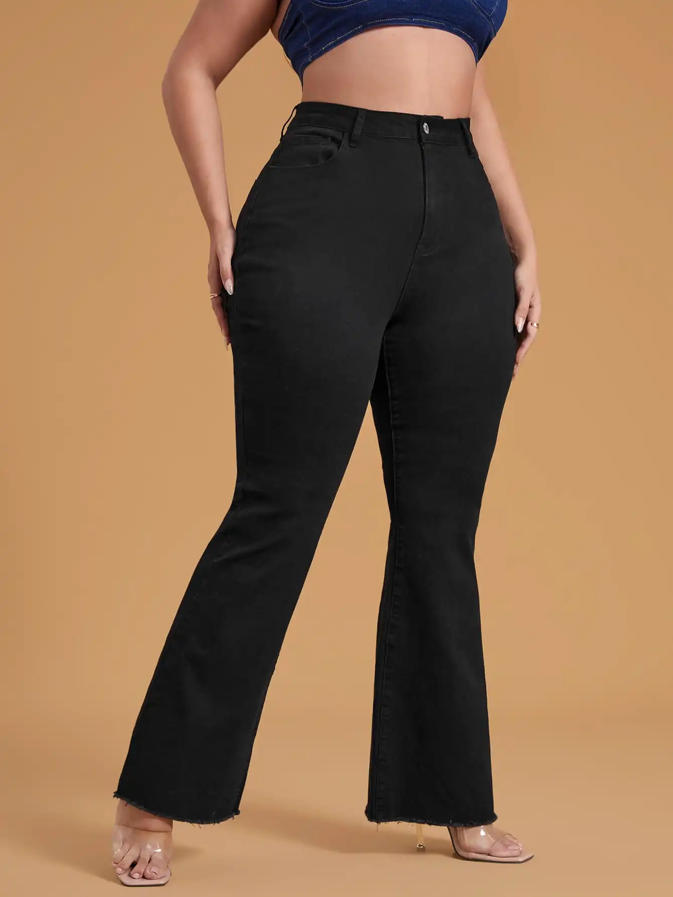 Plus High Waist Raw Cut Flare Leg Jeans