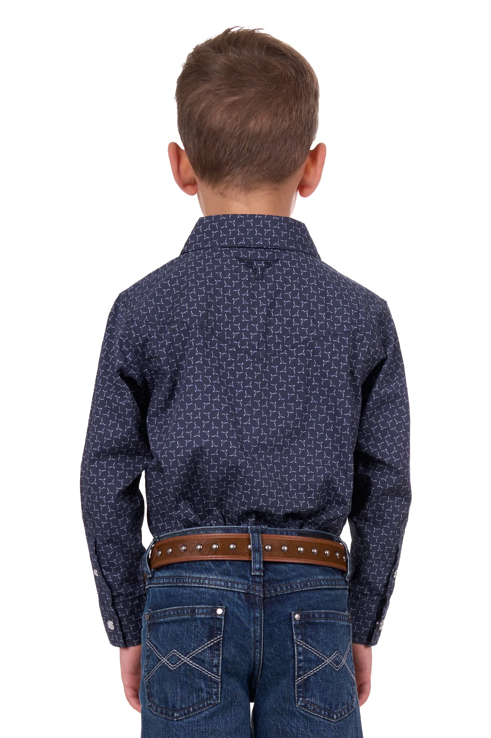 Pure Western Boys Jett Print Western L/S Shirt - Navy/White - P4S3100951