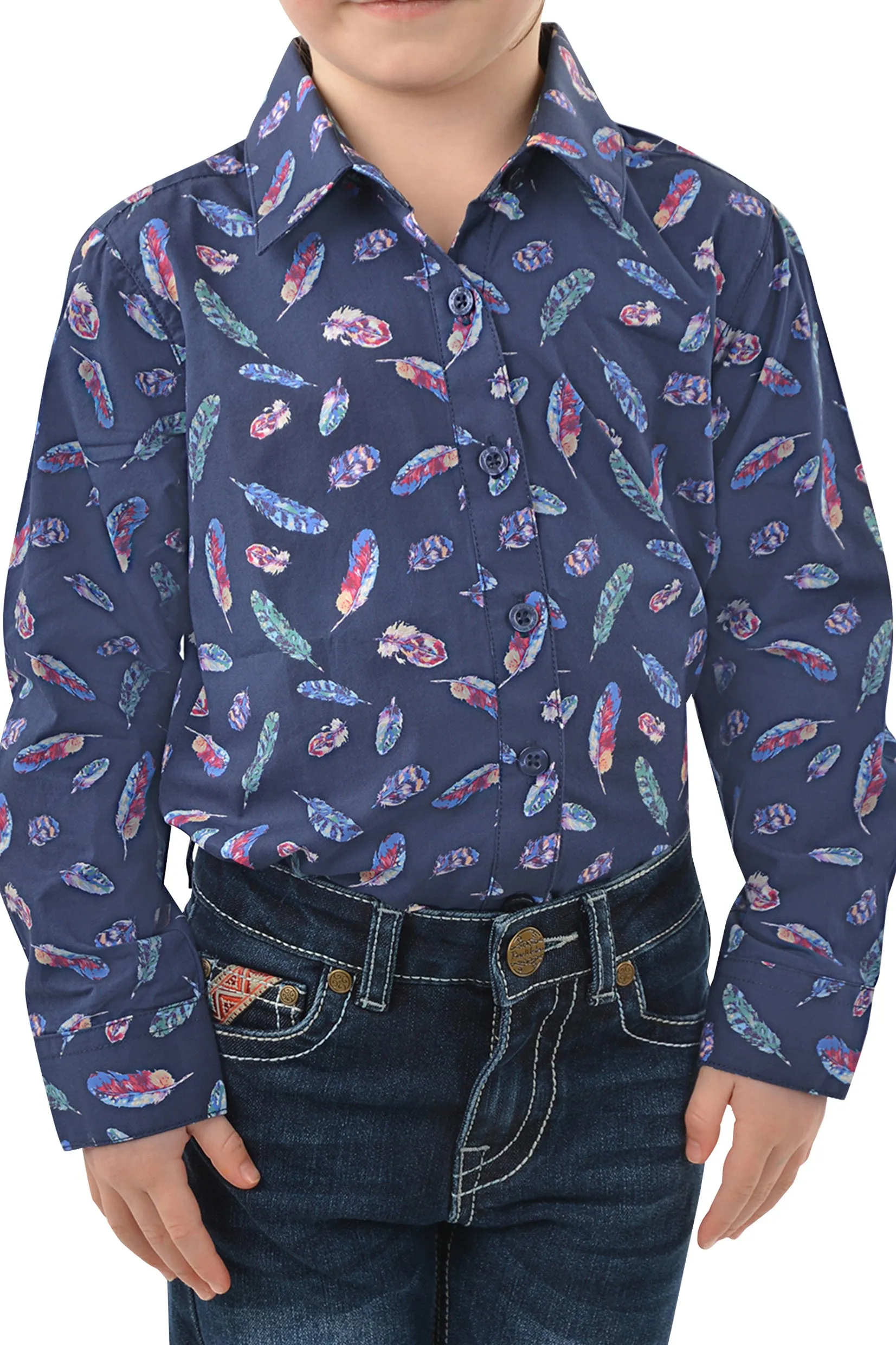 Pure Western Girls Harlene Print Western L/S Shirt - Navy/Multi - P3W5102708