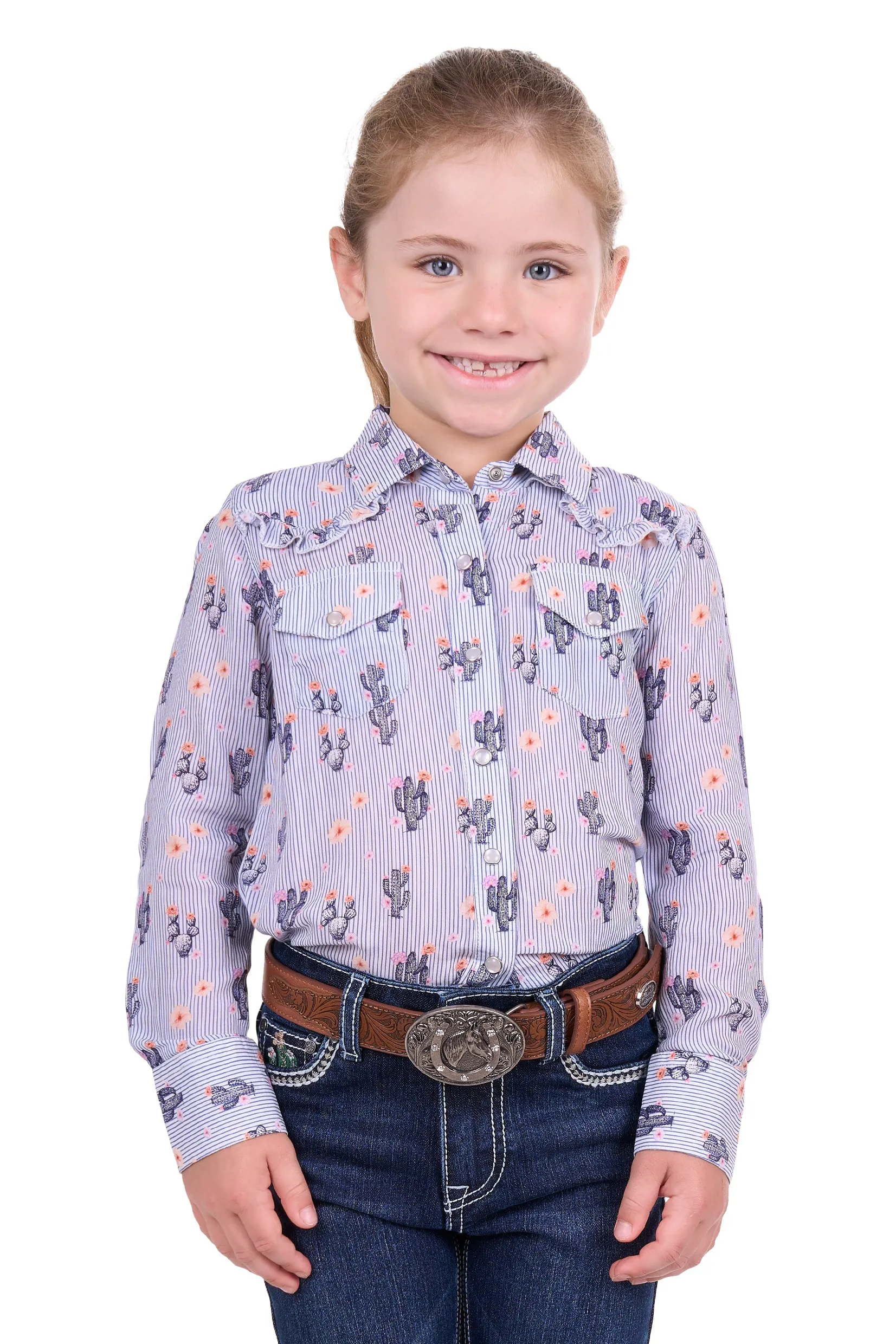 Pure Western Girls Mavis Print Western L/S Shirt - Navy - P4S5127992