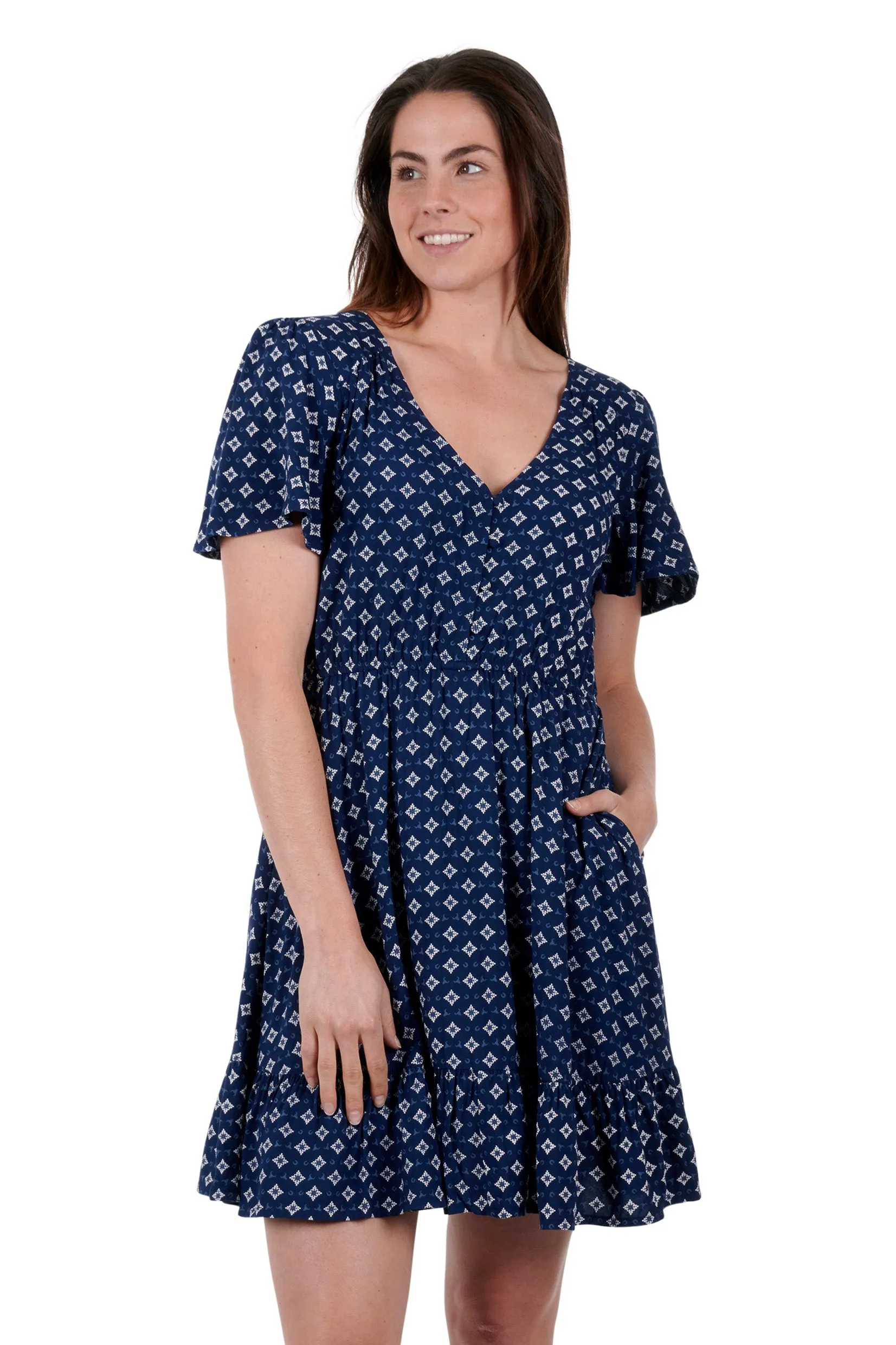 Pure Western Ladies Bethany Short Sleeve Dress - Navy - P3S2400696