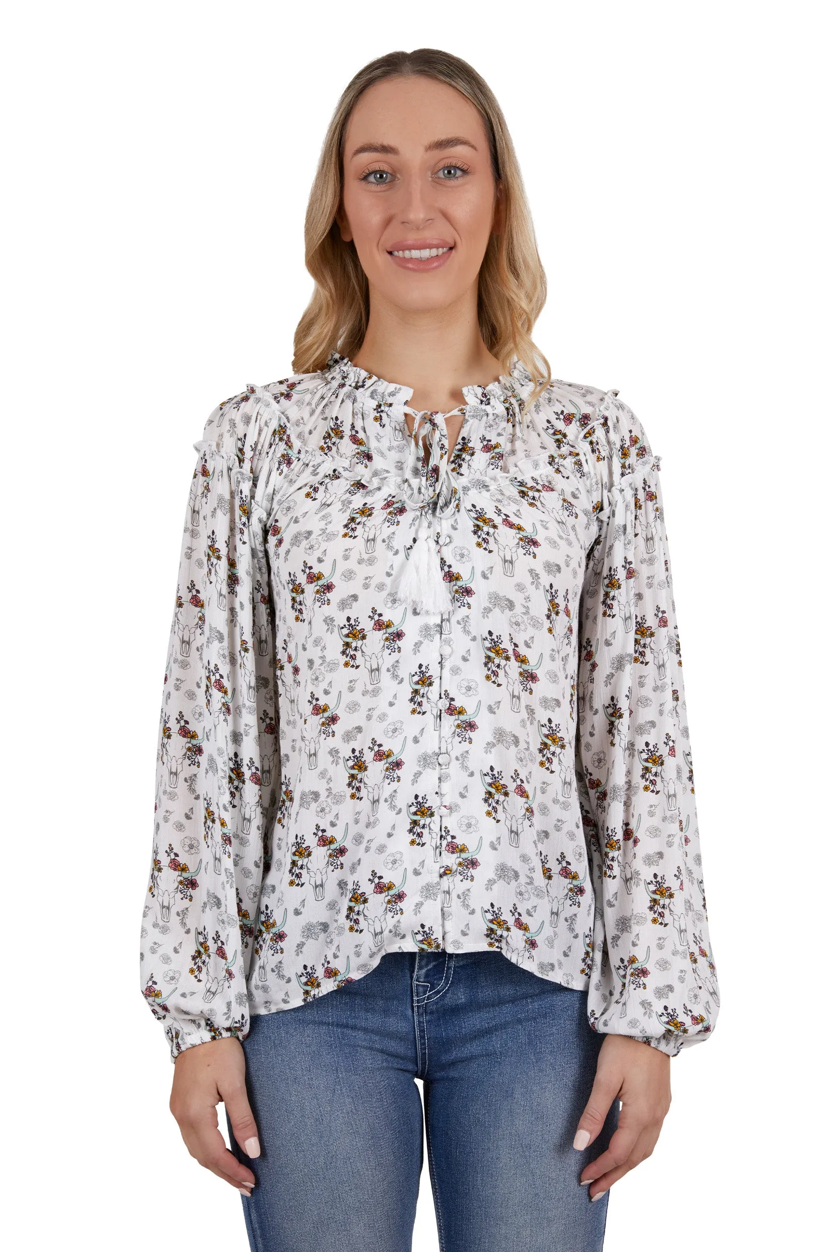 Pure Western Ladies Selina Blouse - Ivory/Multi - P4W2541910