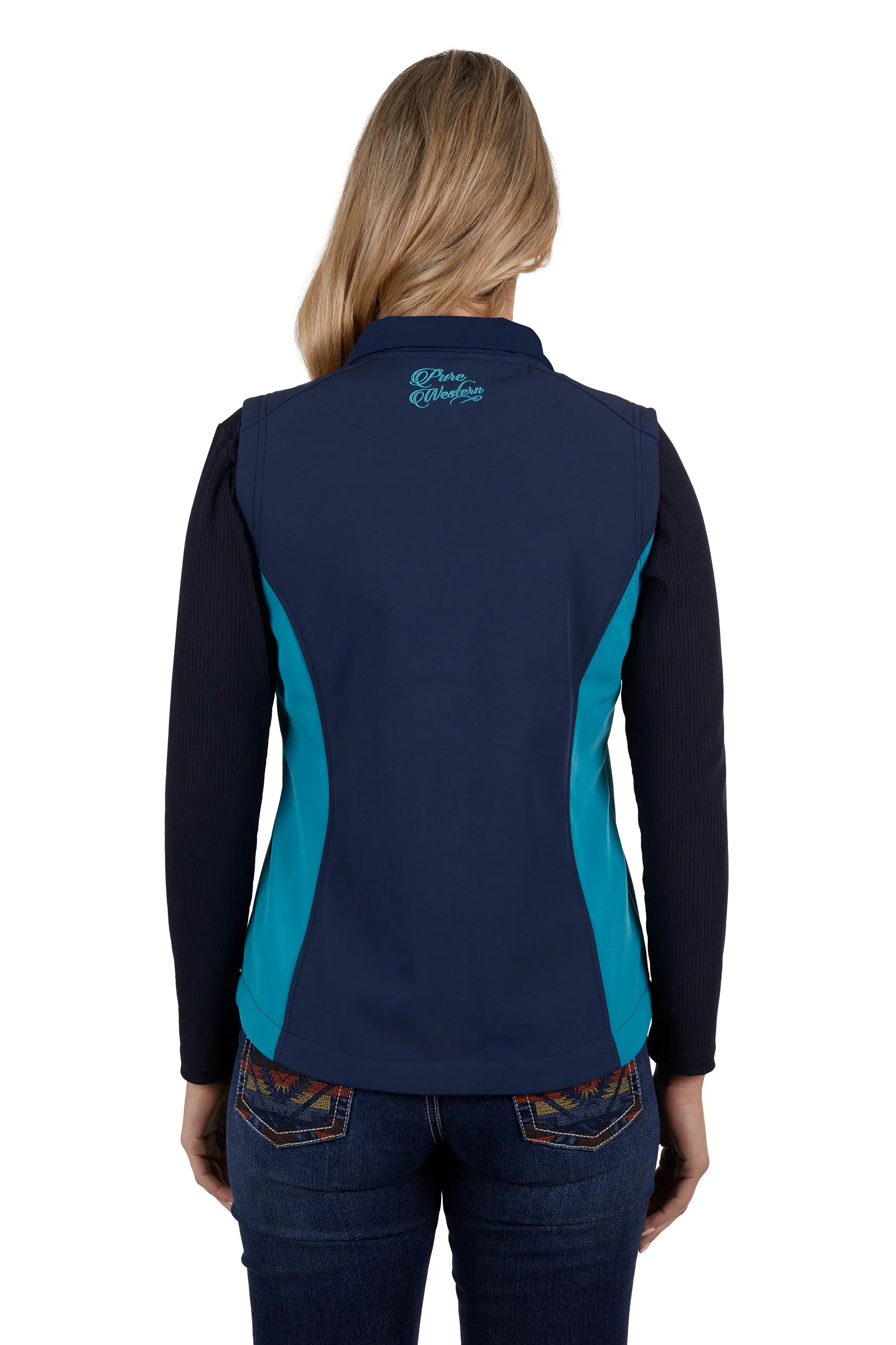 Pure Western Ladies Tracy Soft Shell Vest - Navy/Aqua - P4W2603929