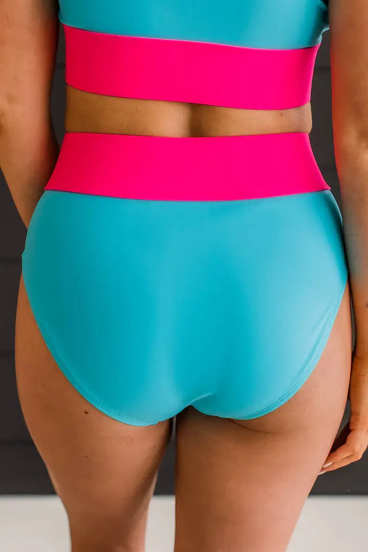 Ray Of Sunshine Swim Bottoms - Blue & Bright Pink