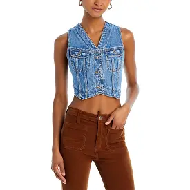 RE/DONE Womens Micro Trucker Cropped Jean Denim Vest