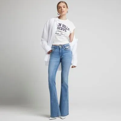 River Island Womens Blue Mid Rise Flared Jeans