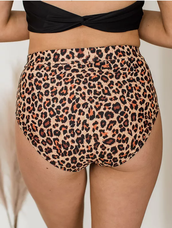 Sandy Shores High-Rise Swim Bottoms - Natural Leopard