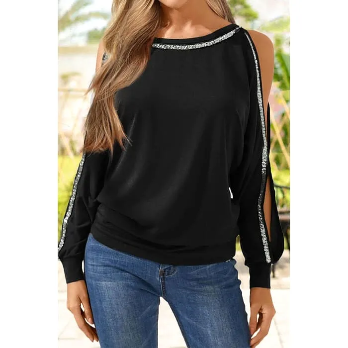 Split Sleeve Top w Sequin Trim