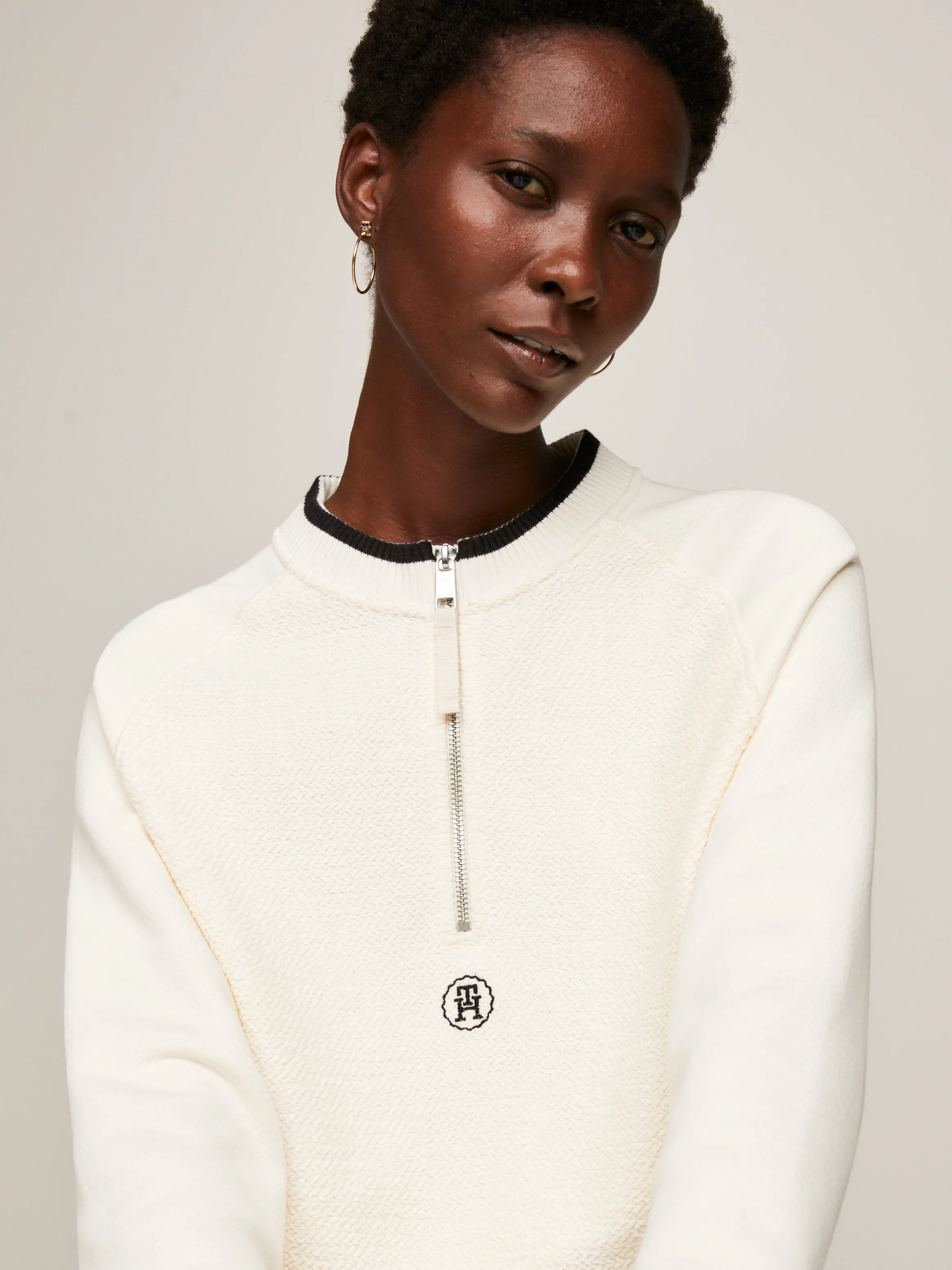 TH Monogram Textured Half-Zip Cropped Sweatshirt | Sweatshirts & Hoodies | Tommy Hilfiger