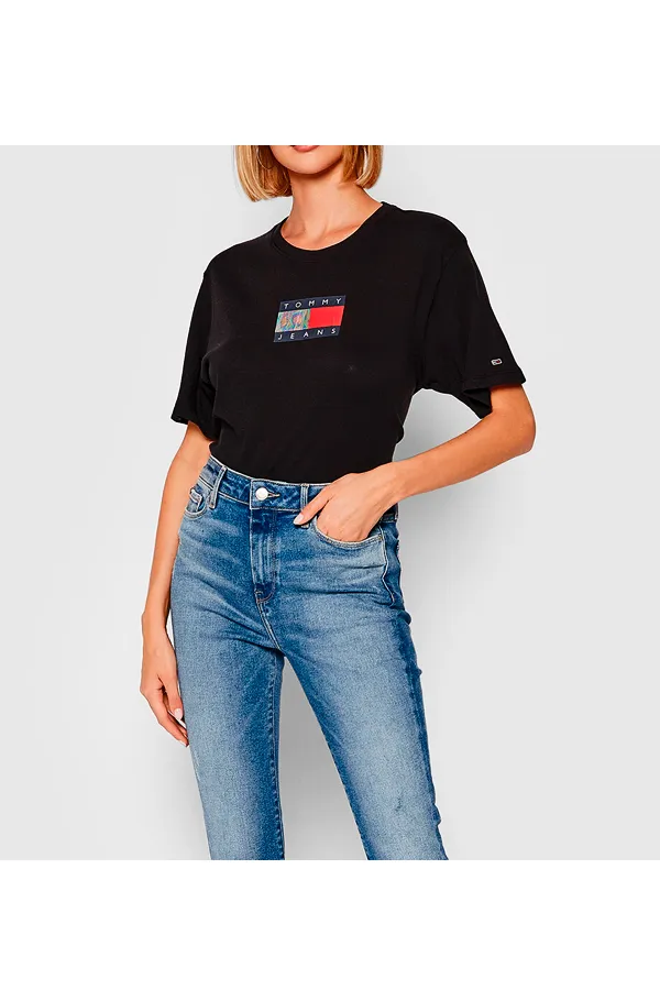 Tommy Hilfiger Women Metallic Cropped Tee Black