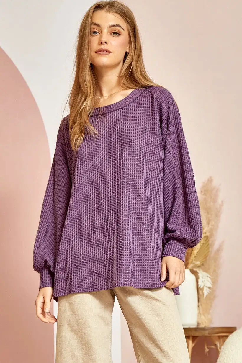 Too Much Fun Waffle Knit Top - Purple